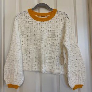 Free People Home Run 100% Cotton Sweater Long Sleeve Crochet White Size XS